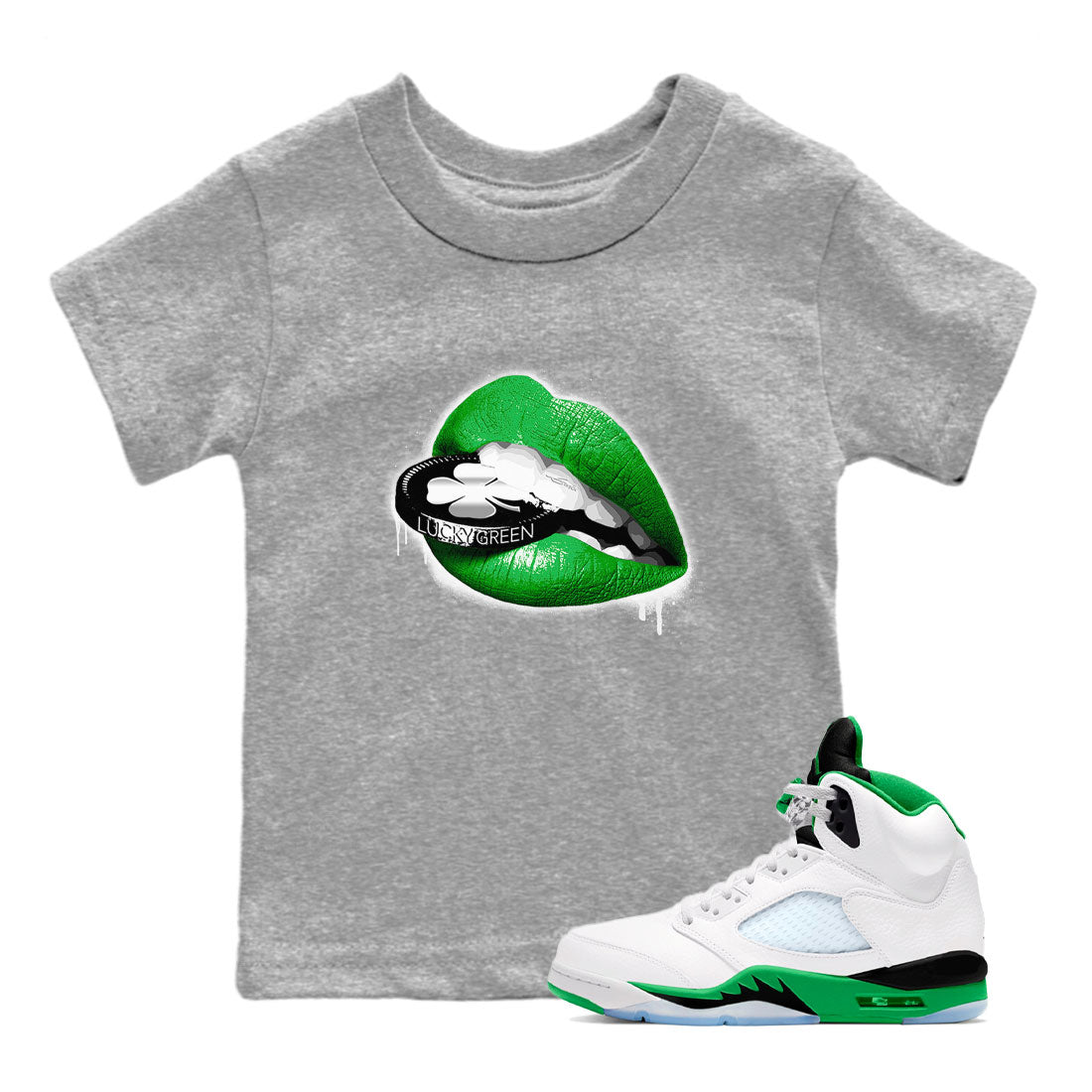 AJ5 Retro Lucky Green shirt to match jordans Lips Coin sneaker tees Air Jordan 5 Retro Lucky Green SNRT Sneaker Tees Casual Crew Neck T-Shirt Baby Toddler Heather Grey 1 T-Shirt