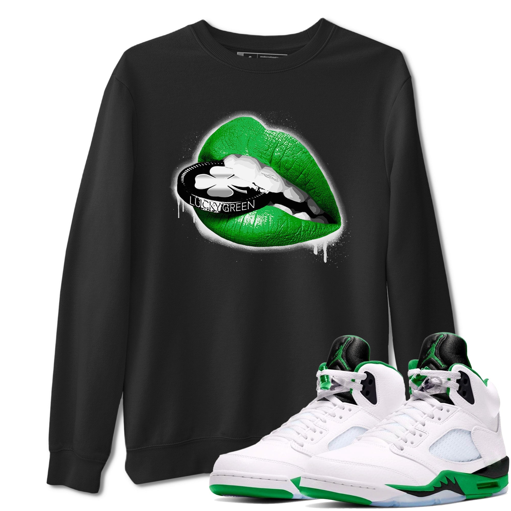 AJ5 Retro Lucky Green shirt to match jordans Lips Coin sneaker tees Air Jordan 5 Retro Lucky Green SNRT Sneaker Tees Casual Crew Neck T-Shirt Unisex Black 1 T-Shirt