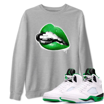 AJ5 Retro Lucky Green shirt to match jordans Lips Coin sneaker tees Air Jordan 5 Retro Lucky Green SNRT Sneaker Tees Casual Crew Neck T-Shirt Unisex Heather Grey 1 T-Shirt