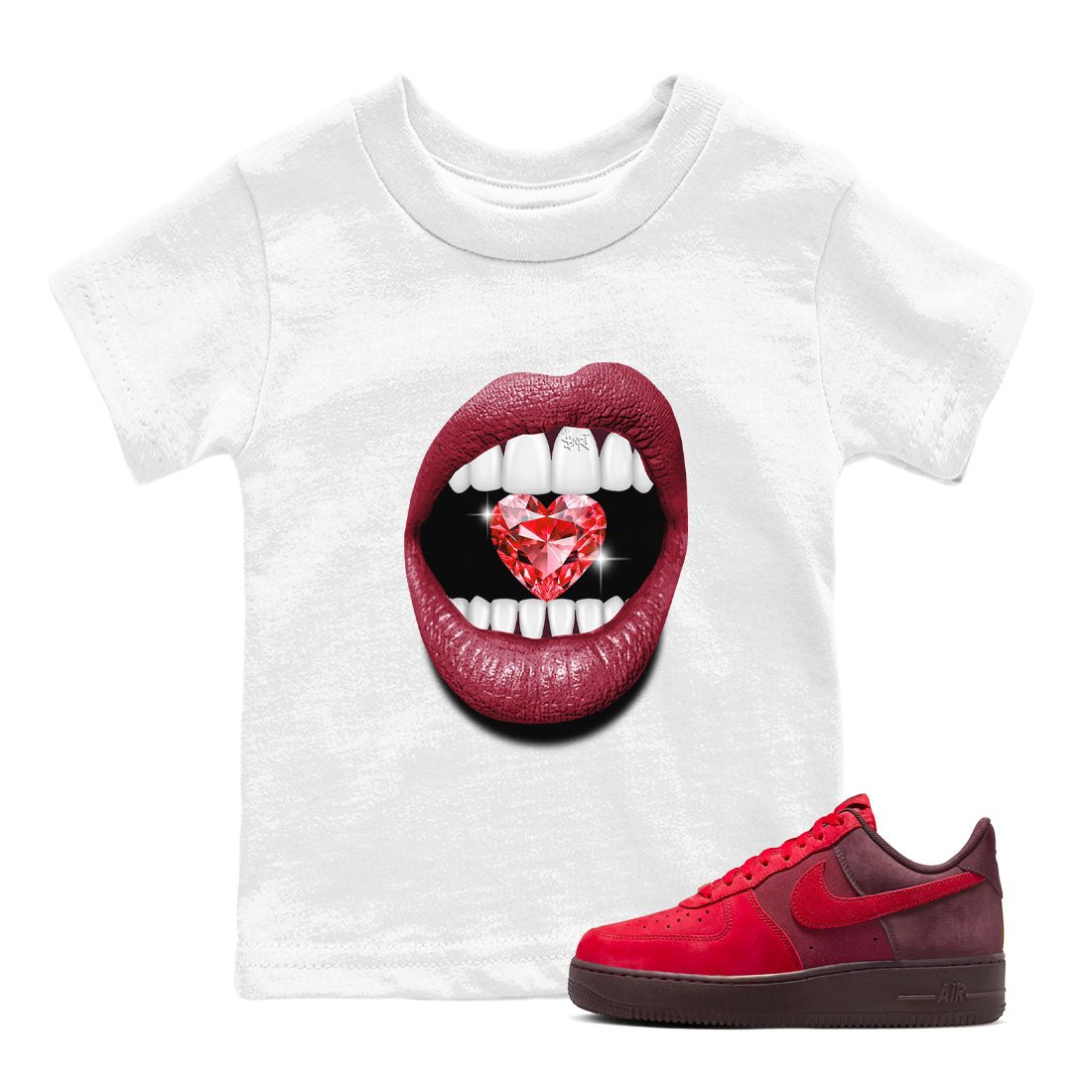 Lips Heart Diamond sneaker match tees to Special Valentine's Day street fashion brand for shirts to match Jordans SNRT Sneaker Tees Air Force 1 Valentines Day unisex t-shirt White 1 youth shirt