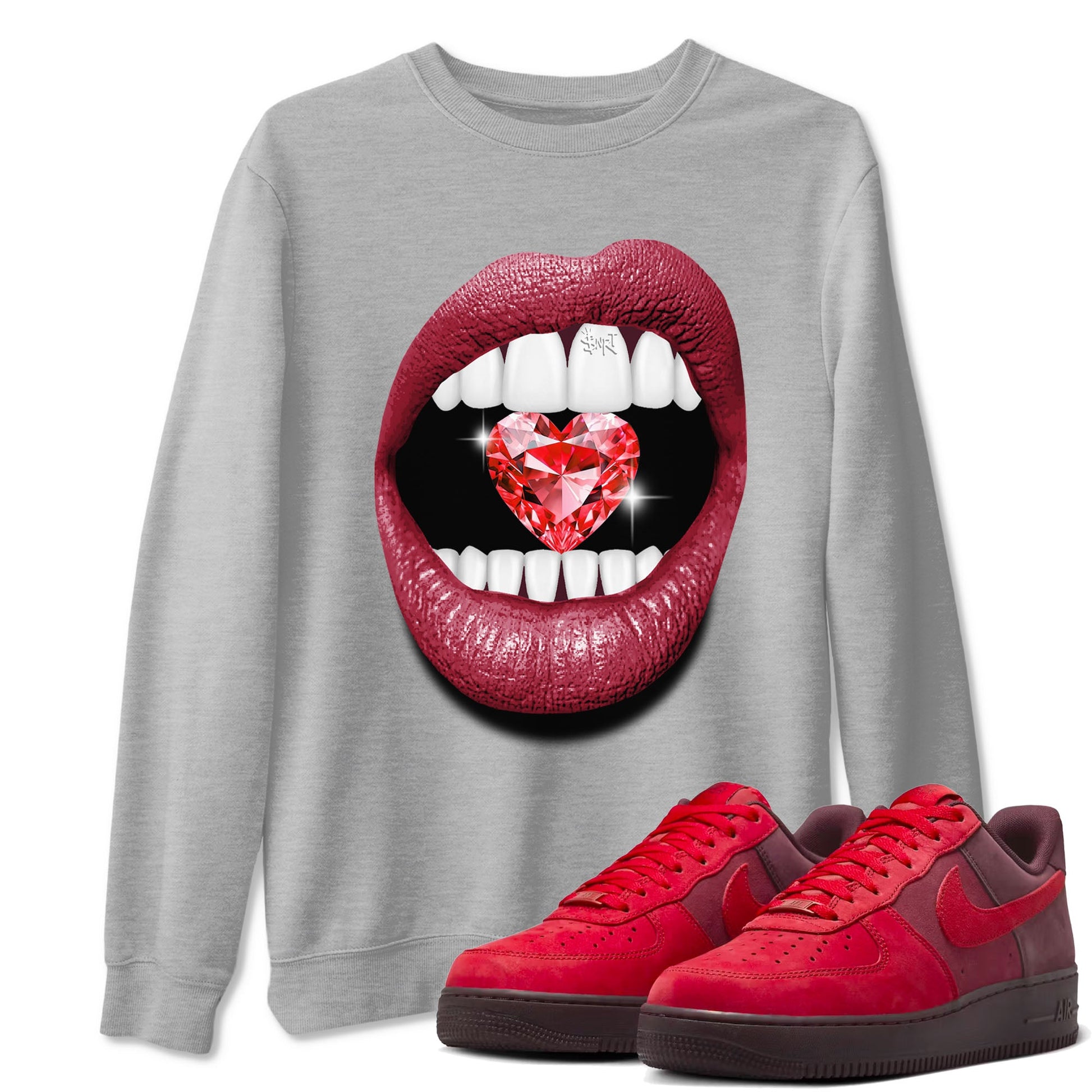 Lips Heart Diamond sneaker match tees to Special Valentine's Day street fashion brand for shirts to match Jordans SNRT Sneaker Tees Air Force 1 Valentines Day unisex t-shirt Heather Grey 1 unisex shirt