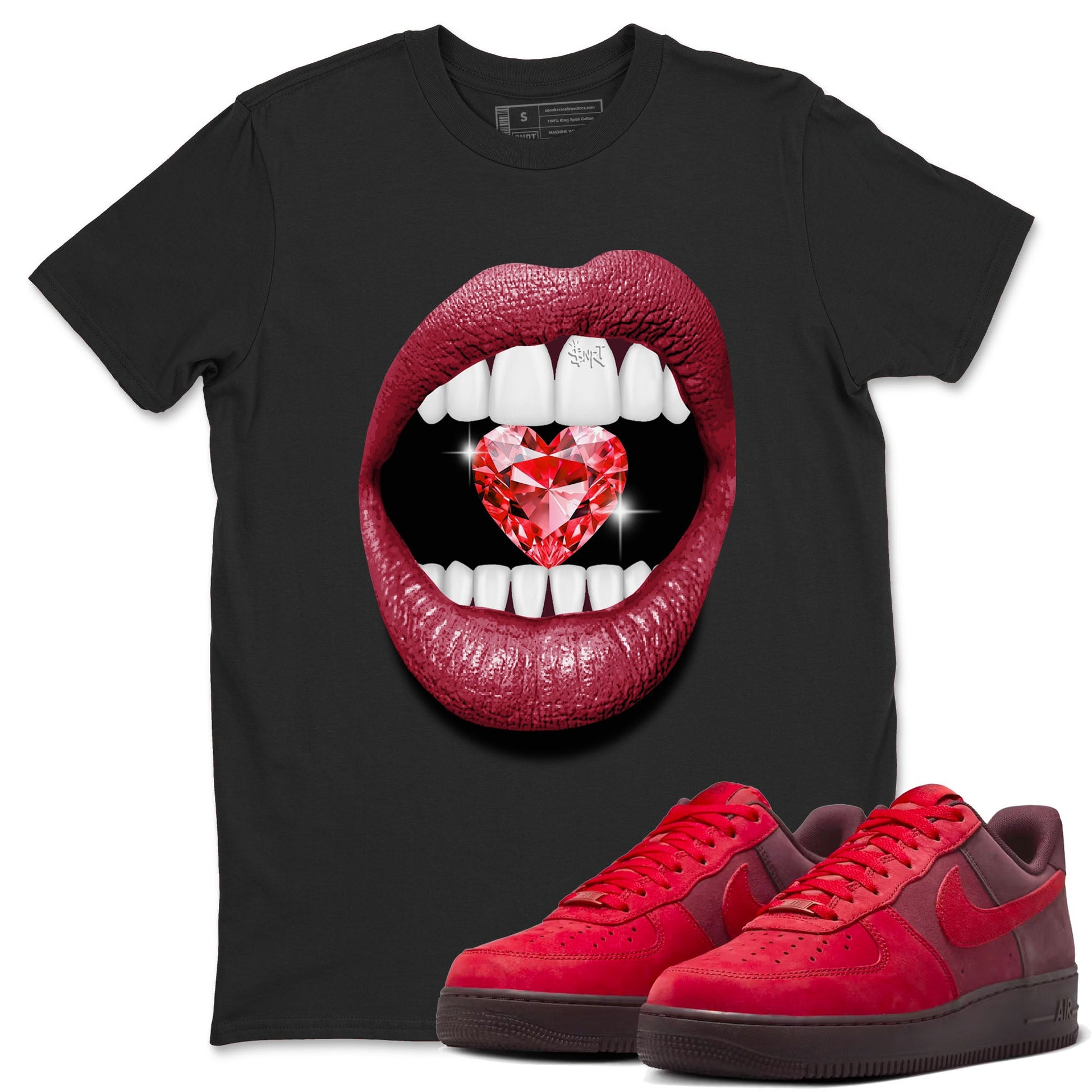 Lips Heart Diamond sneaker match tees to Special Valentine's Day street fashion brand for shirts to match Jordans SNRT Sneaker Tees Air Force 1 Valentines Day unisex t-shirt Black 1 unisex shirt