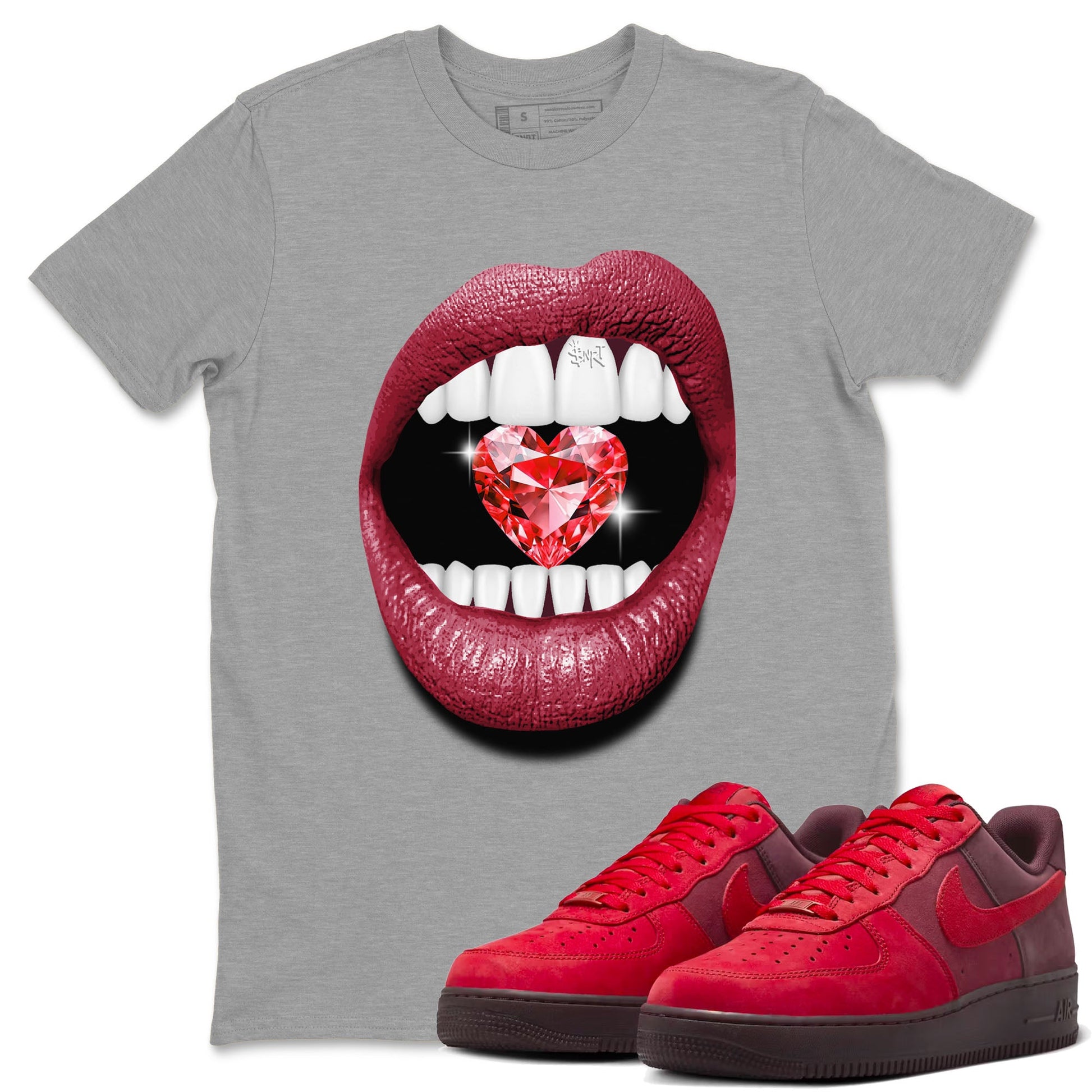 Lips Heart Diamond sneaker match tees to Special Valentine's Day street fashion brand for shirts to match Jordans SNRT Sneaker Tees Air Force 1 Valentines Day unisex t-shirt Heather Grey 1 unisex shirt