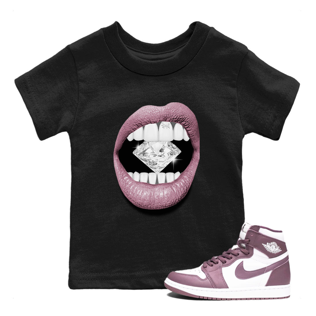 Air Jordan 1 Mauve shirt to match jordans Lips Diamond sneaker tees AJ1 High OG Mauve SNRT Sneaker Release Tees Crew Neck T-ShirtBaby Toddler Black 1 T-Shirt