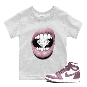 Air Jordan 1 Mauve shirt to match jordans Lips Diamond sneaker tees AJ1 High OG Mauve SNRT Sneaker Release Tees Crew Neck T-ShirtBaby Toddler White 1 T-Shirt