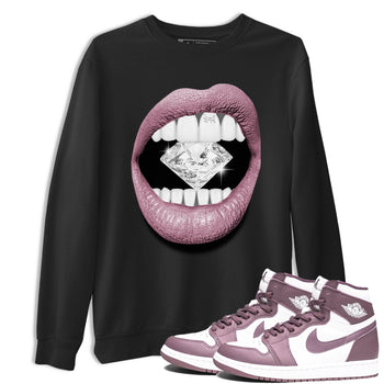 Air Jordan 1 Mauve shirt to match jordans Lips Diamond sneaker tees AJ1 High OG Mauve SNRT Sneaker Release Tees Crew Neck T-ShirtUnisex Black 1 T-Shirt