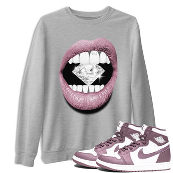 Air Jordan 1 Mauve shirt to match jordans Lips Diamond sneaker tees AJ1 High OG Mauve SNRT Sneaker Release Tees Crew Neck T-ShirtUnisex Heather Grey 1 T-Shirt