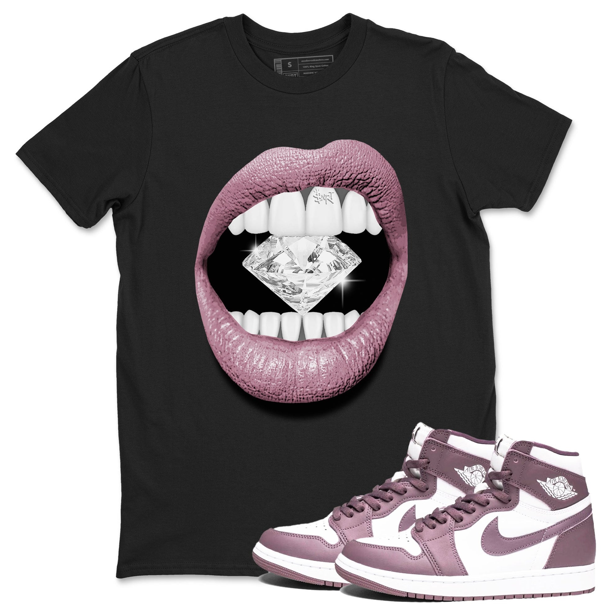 Air Jordan 1 Mauve shirt to match jordans Lips Diamond sneaker tees AJ1 High OG Mauve SNRT Sneaker Release Tees Crew Neck T-ShirtUnisex Black 1 T-Shirt
