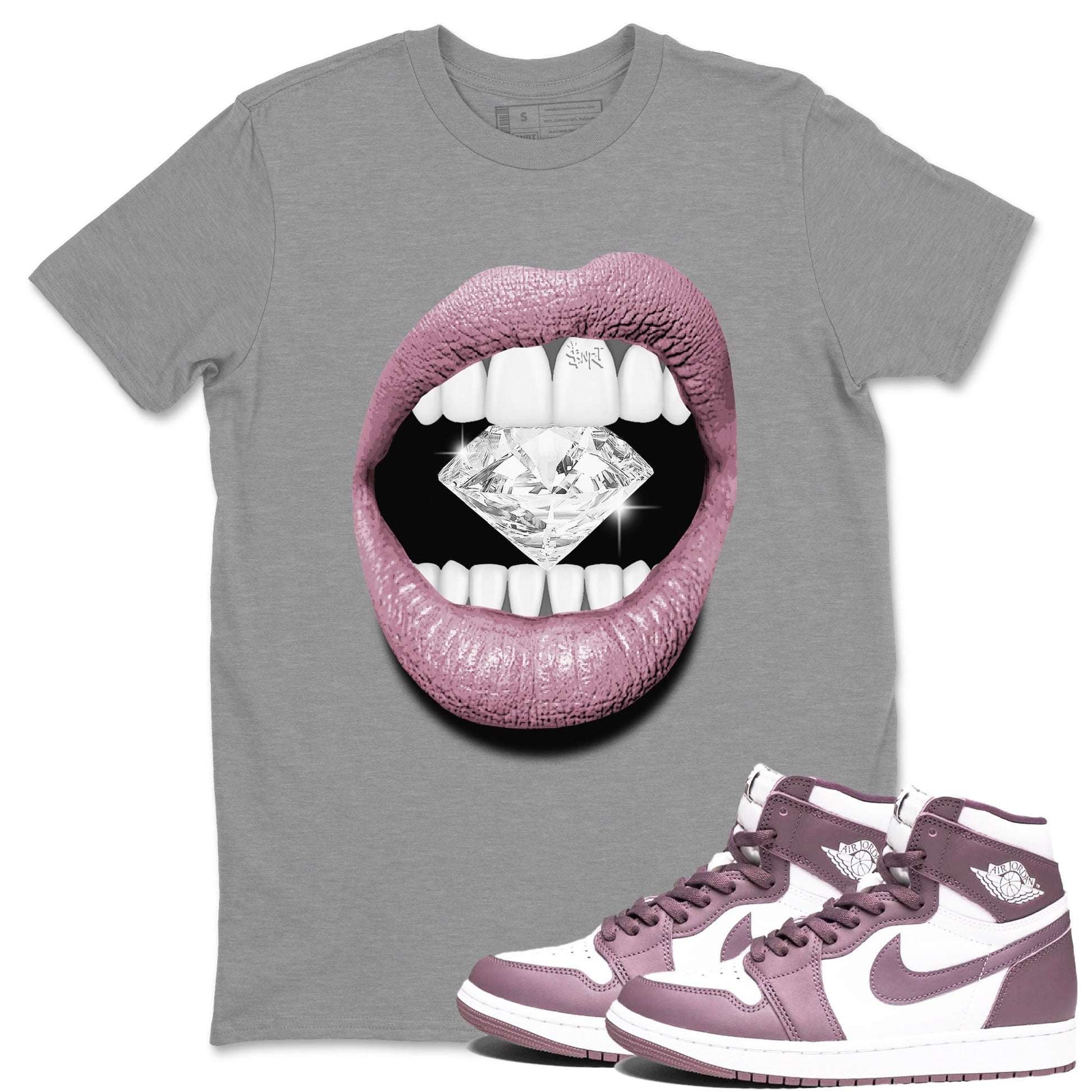 Air Jordan 1 Mauve shirt to match jordans Lips Diamond sneaker tees AJ1 High OG Mauve SNRT Sneaker Release Tees Crew Neck T-ShirtUnisex Heather Grey 1 T-Shirt