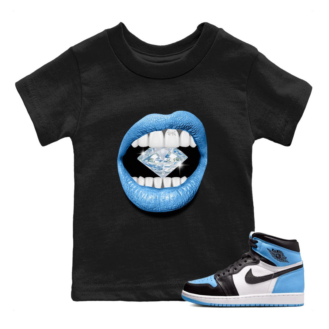 Air Jordan 1 Retro High OG UNC Toe Shirt to match Jordans Lips Diamond Sneaker Tees Air Jordan 1 High OG UNC Toe Tees Kids and Baby Tees Black 1