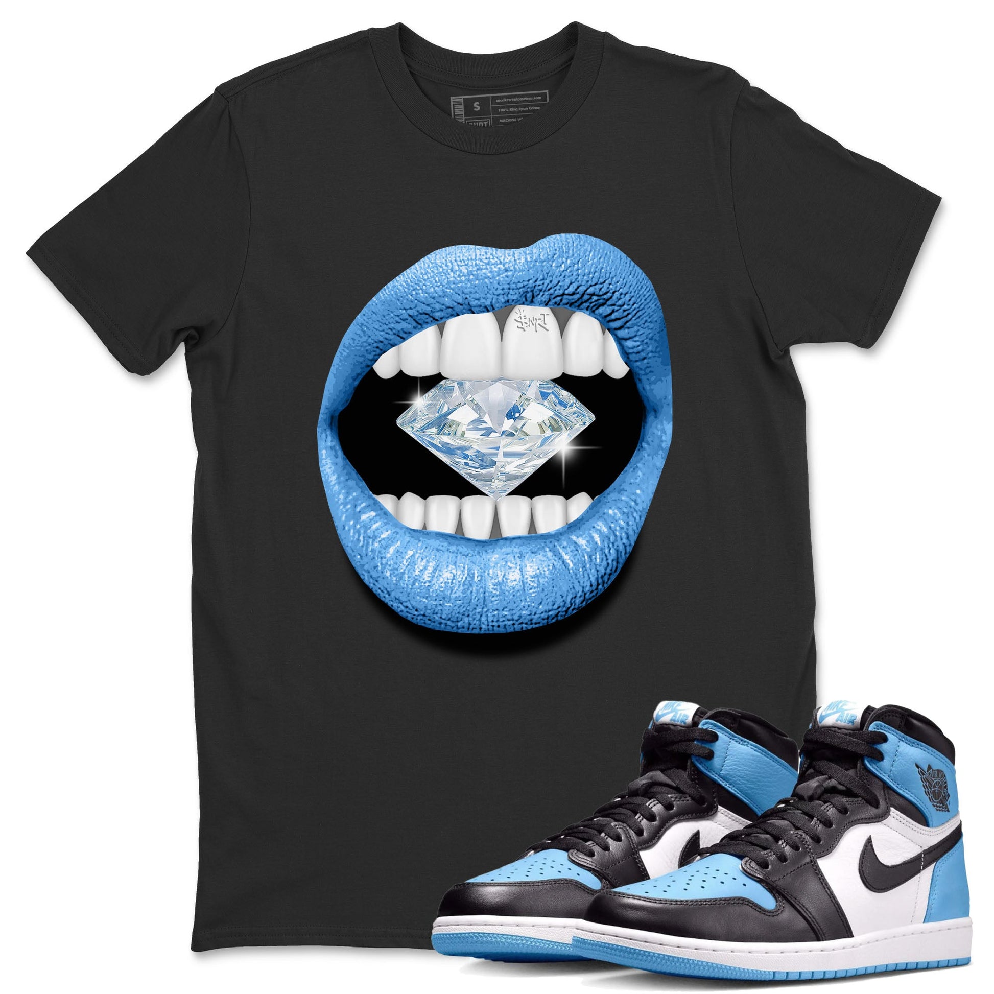 Air Jordan 1 Retro High OG UNC Toe Shirt to match Jordans Lips Diamond Sneaker Tees Air Jordan 1 High OG UNC Toe Tees Crew Neck T-Shirts Black 1