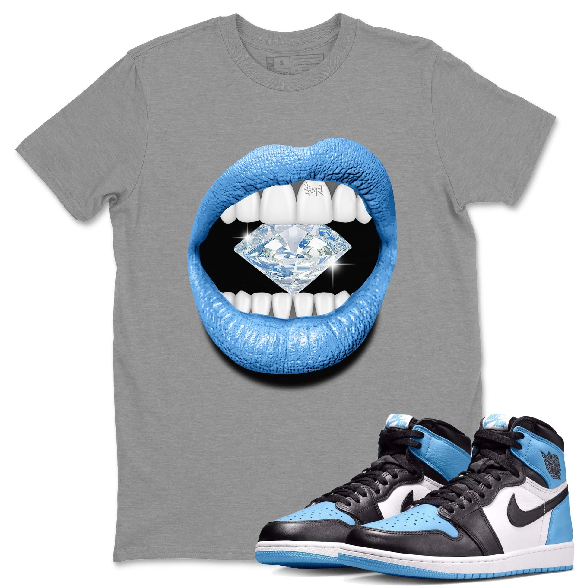 Air Jordan 1 Retro High OG UNC Toe Shirt to match Jordans Lips Diamond Sneaker Tees Air Jordan 1 High OG UNC Toe Tees Crew Neck T-Shirts Heather Grey 1