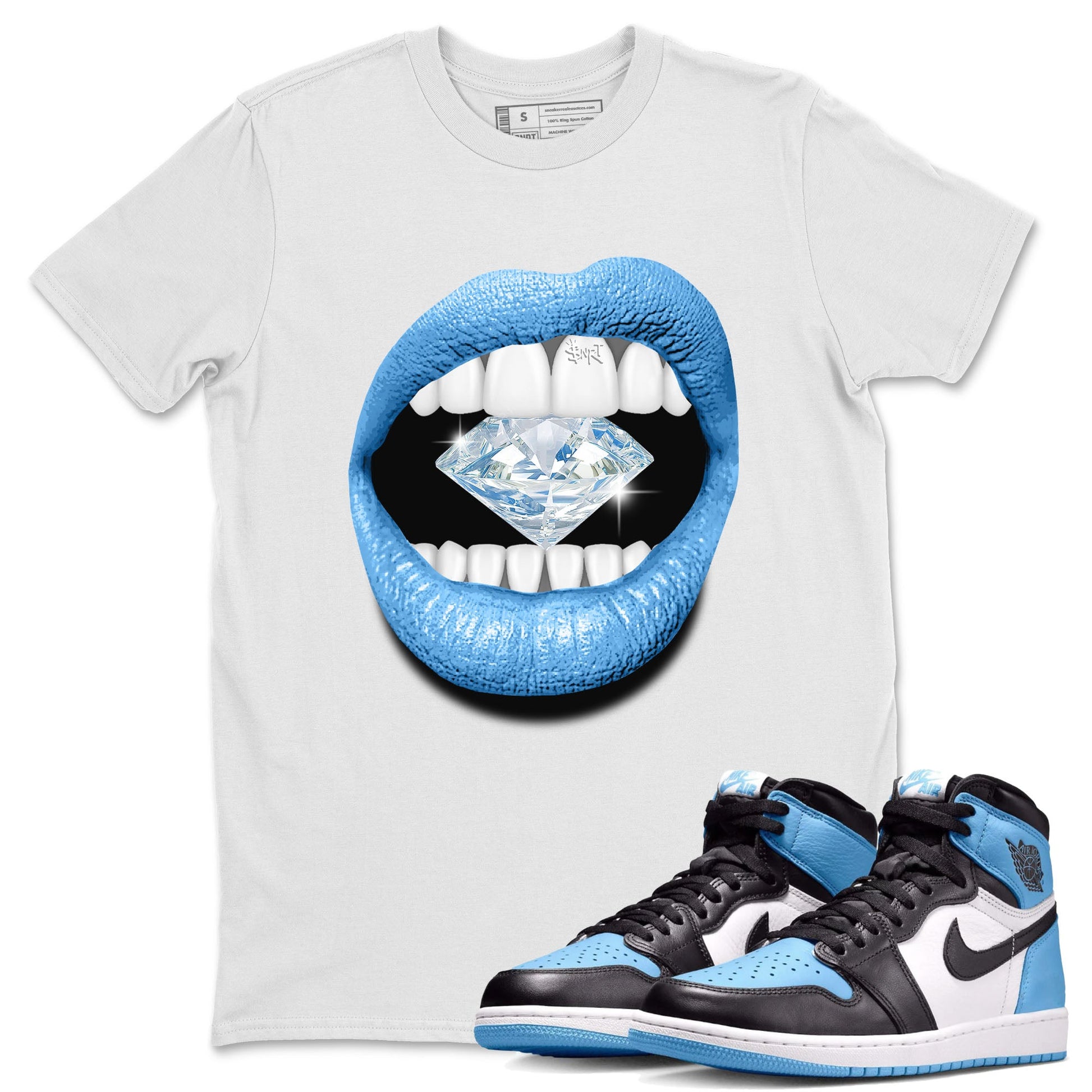 Air Jordan 1 Retro High OG UNC Toe Shirt to match Jordans Lips Diamond Sneaker Tees Air Jordan 1 High OG UNC Toe Tees Crew Neck T-Shirts White 1