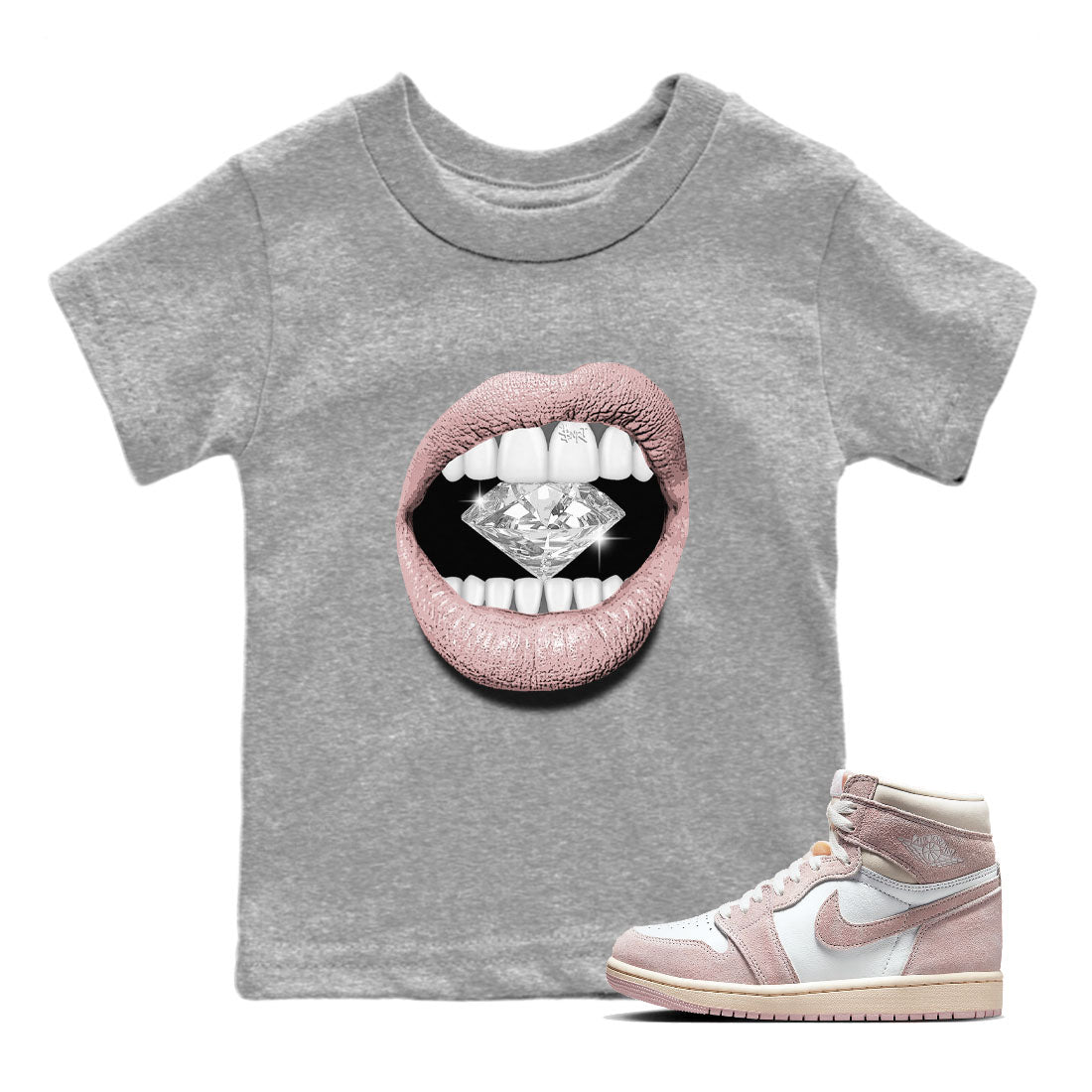 Air Jordan 1 Washed Pink Sneaker Match Tees Lips Diamond Sneaker Tees Air Jordan 1 High OG WMNS Washed Pink Tees Kids Shirts Heather Grey 1