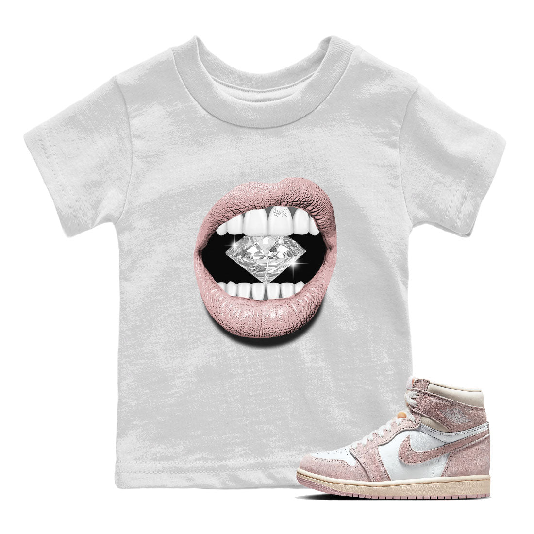 Air Jordan 1 Washed Pink Sneaker Match Tees Lips Diamond Sneaker Tees Air Jordan 1 High OG WMNS Washed Pink Tees Kids Shirts White 1