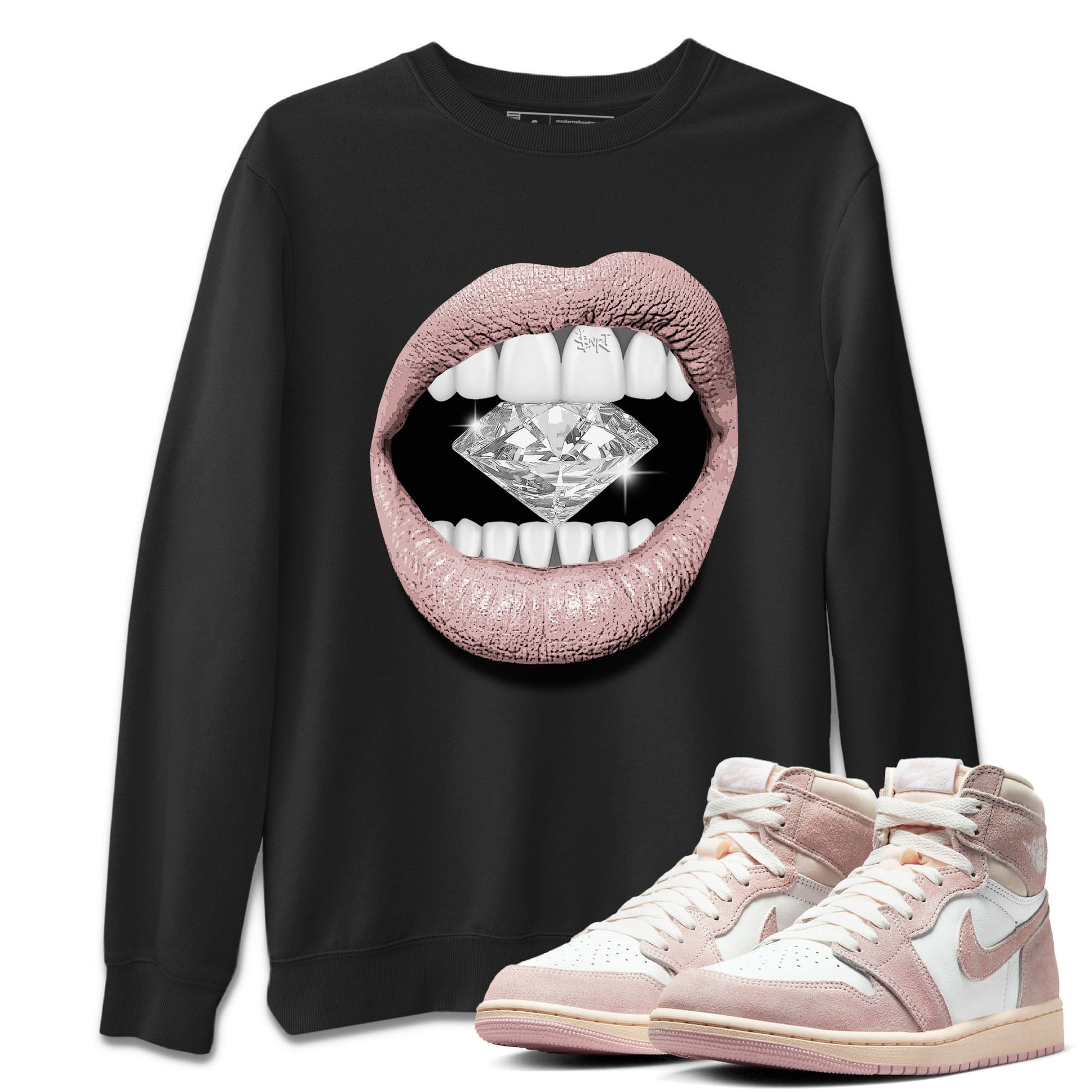 Air Jordan 1 Washed Pink Sneaker Match Tees Lips Diamond Sneaker Tees Air Jordan 1 High OG WMNS Washed Pink Tees Unisex Shirts Black 1