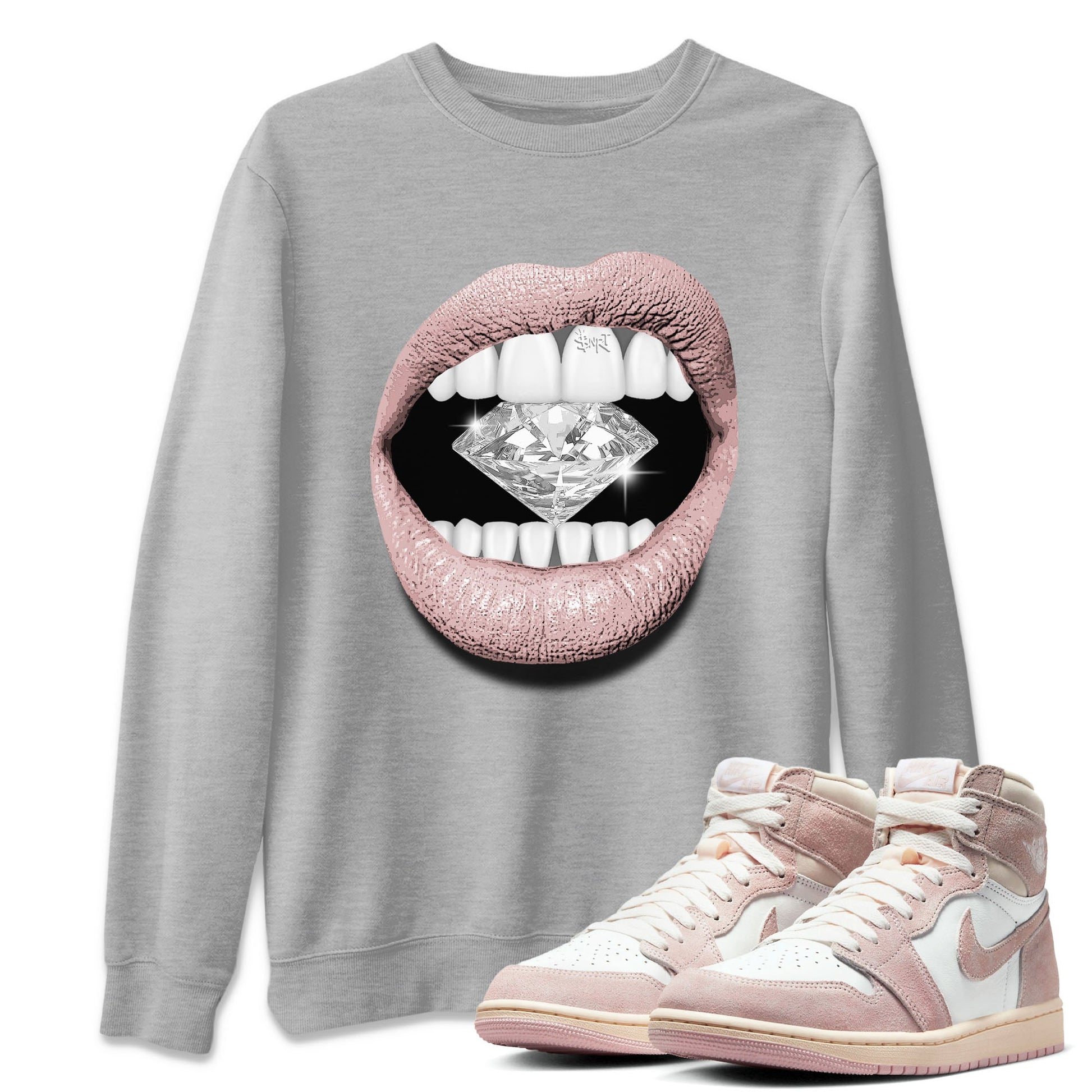 Air Jordan 1 Washed Pink Sneaker Match Tees Lips Diamond Sneaker Tees Air Jordan 1 High OG WMNS Washed Pink Tees Unisex Shirts Heather Grey 1