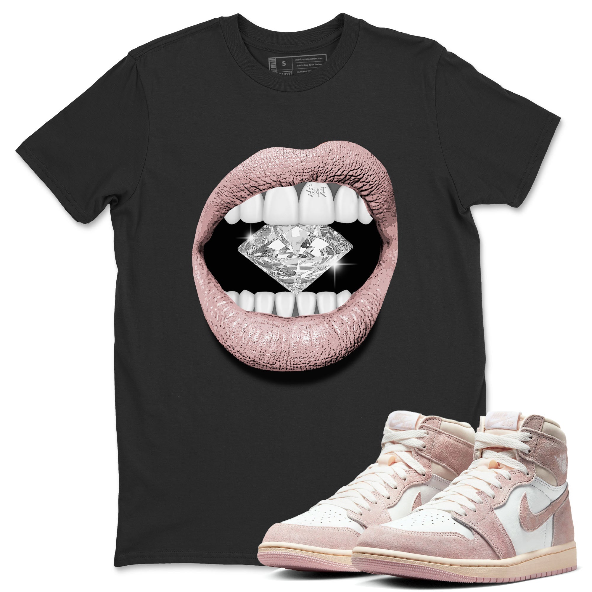 Air Jordan 1 Washed Pink Sneaker Match Tees Lips Diamond Sneaker Tees Air Jordan 1 High OG WMNS Washed Pink Tees Unisex Shirts Black 1