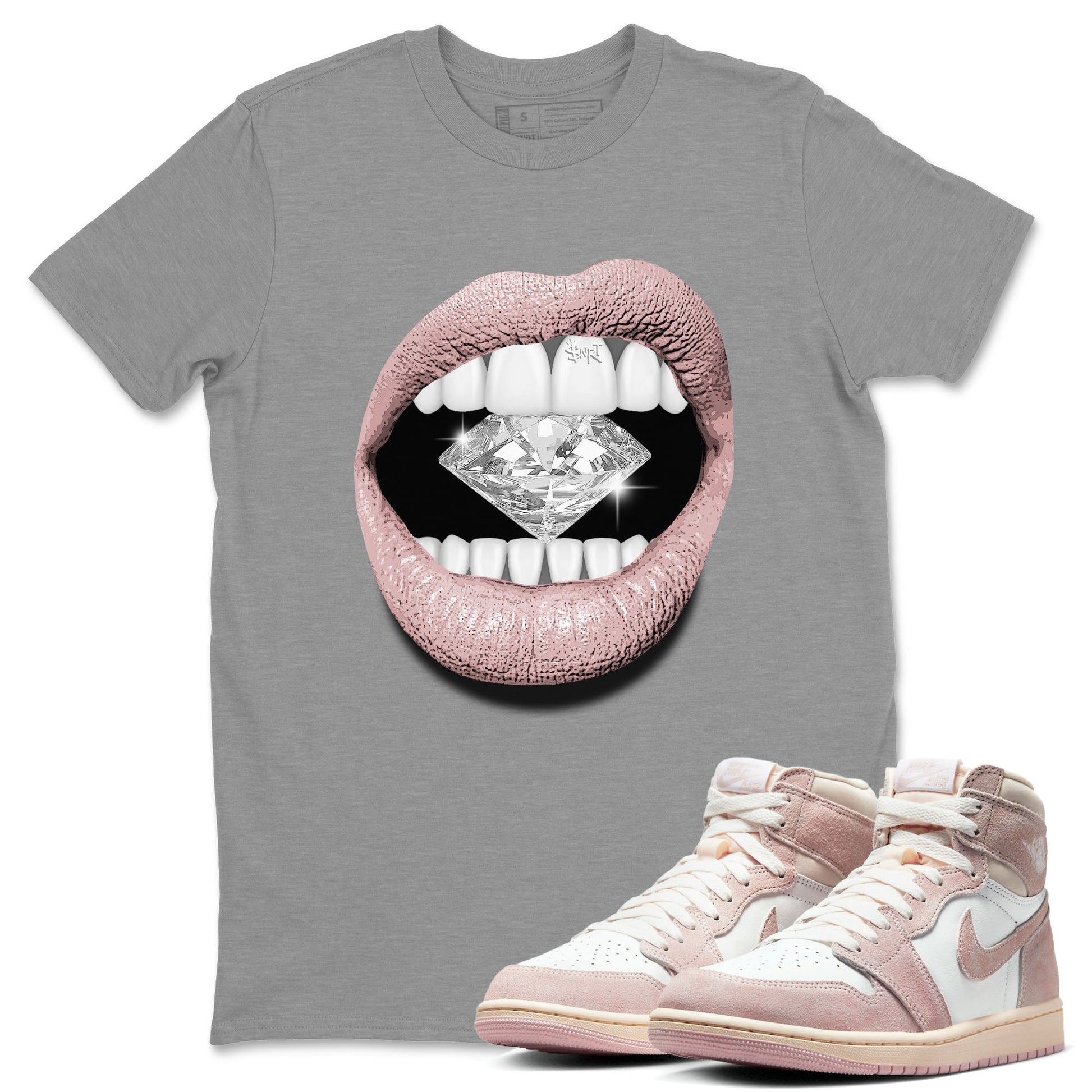 Air Jordan 1 Washed Pink Sneaker Match Tees Lips Diamond Sneaker Tees Air Jordan 1 High OG WMNS Washed Pink Tees Unisex Shirts Heather Grey 1