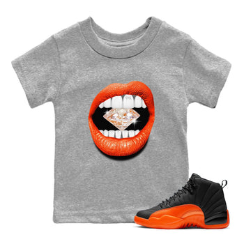 Air Jordan 12 Brilliant Orange Sneaker Match Tees Lips Diamond Sneaker Tees Air Jordan 12 WMNS Brilliant Orange Tees Kids Shirts Heather Grey 1
