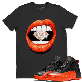 Air Jordan 12 Brilliant Orange Sneaker Match Tees Lips Diamond Sneaker Tees Air Jordan 12 WMNS Brilliant Orange Tees Unisex Shirts Black 1