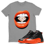 Air Jordan 12 Brilliant Orange Sneaker Match Tees Lips Diamond Sneaker Tees Air Jordan 12 WMNS Brilliant Orange Tees Unisex Shirts Heather Grey 1