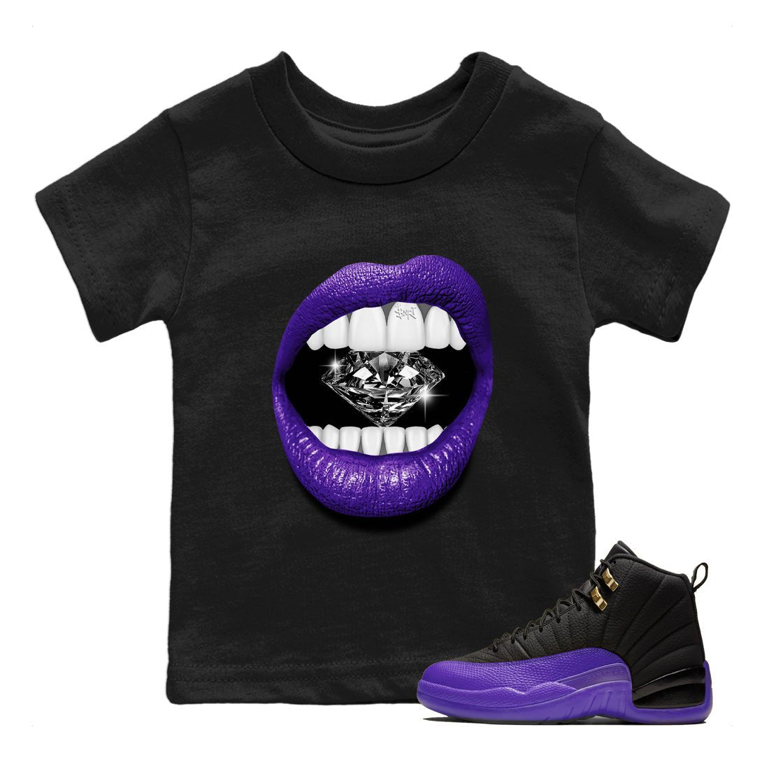 Air Jordan 12 Field Purple Sneaker Match Tees Lips Diamond Sneaker Tees Jordan Jordan 12 Lakers Sneaker Release Tees Kids Shirts Black 1
