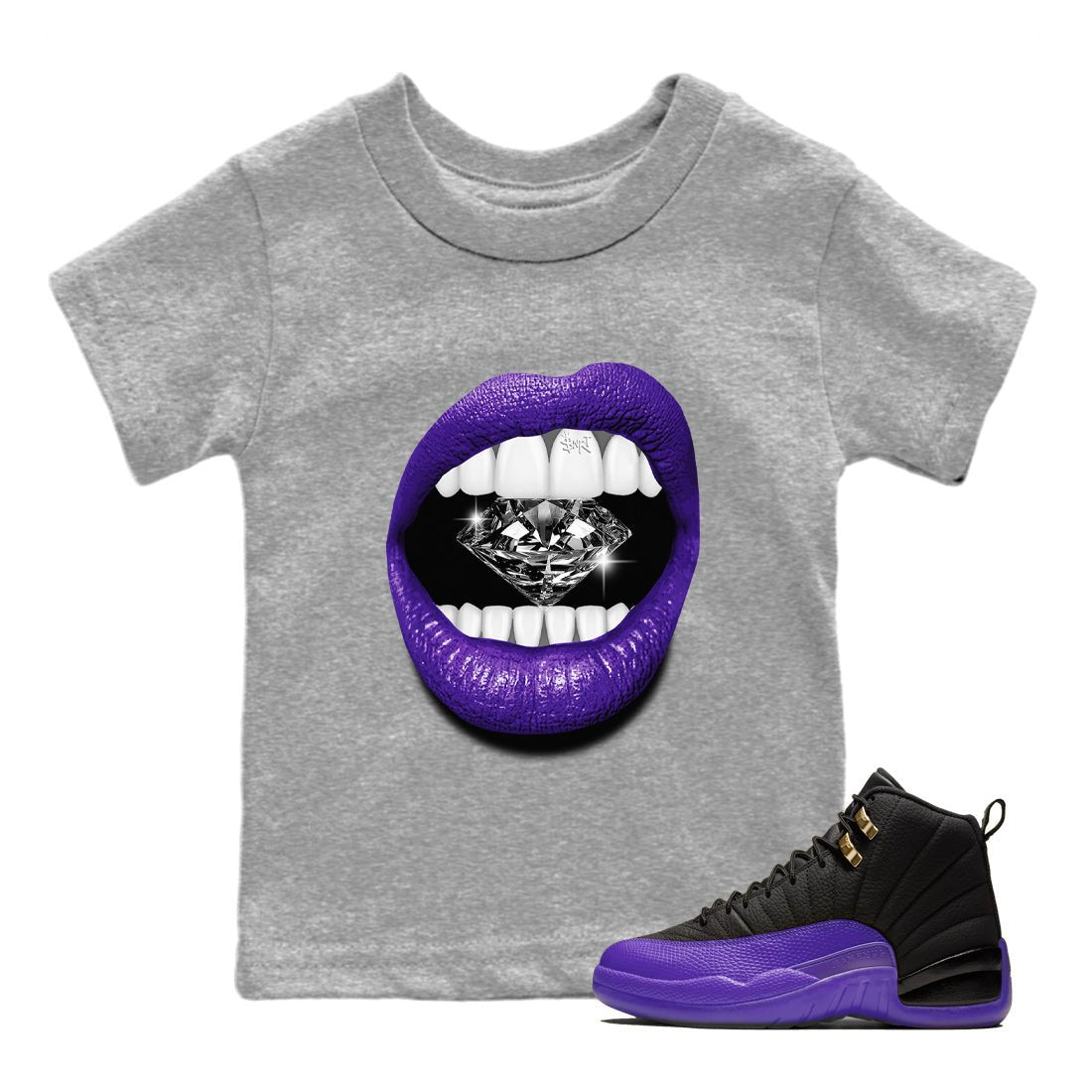 Air Jordan 12 Field Purple Sneaker Match Tees Lips Diamond Sneaker Tees Jordan Jordan 12 Lakers Sneaker Release Tees Kids Shirts Heather Grey 1