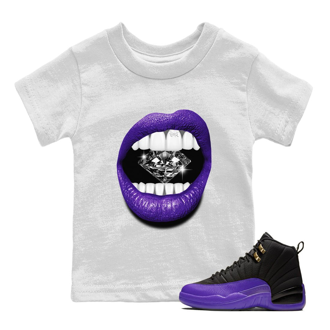 Air Jordan 12 Field Purple Sneaker Match Tees Lips Diamond Sneaker Tees Jordan Jordan 12 Lakers Sneaker Release Tees Kids Shirts White 1