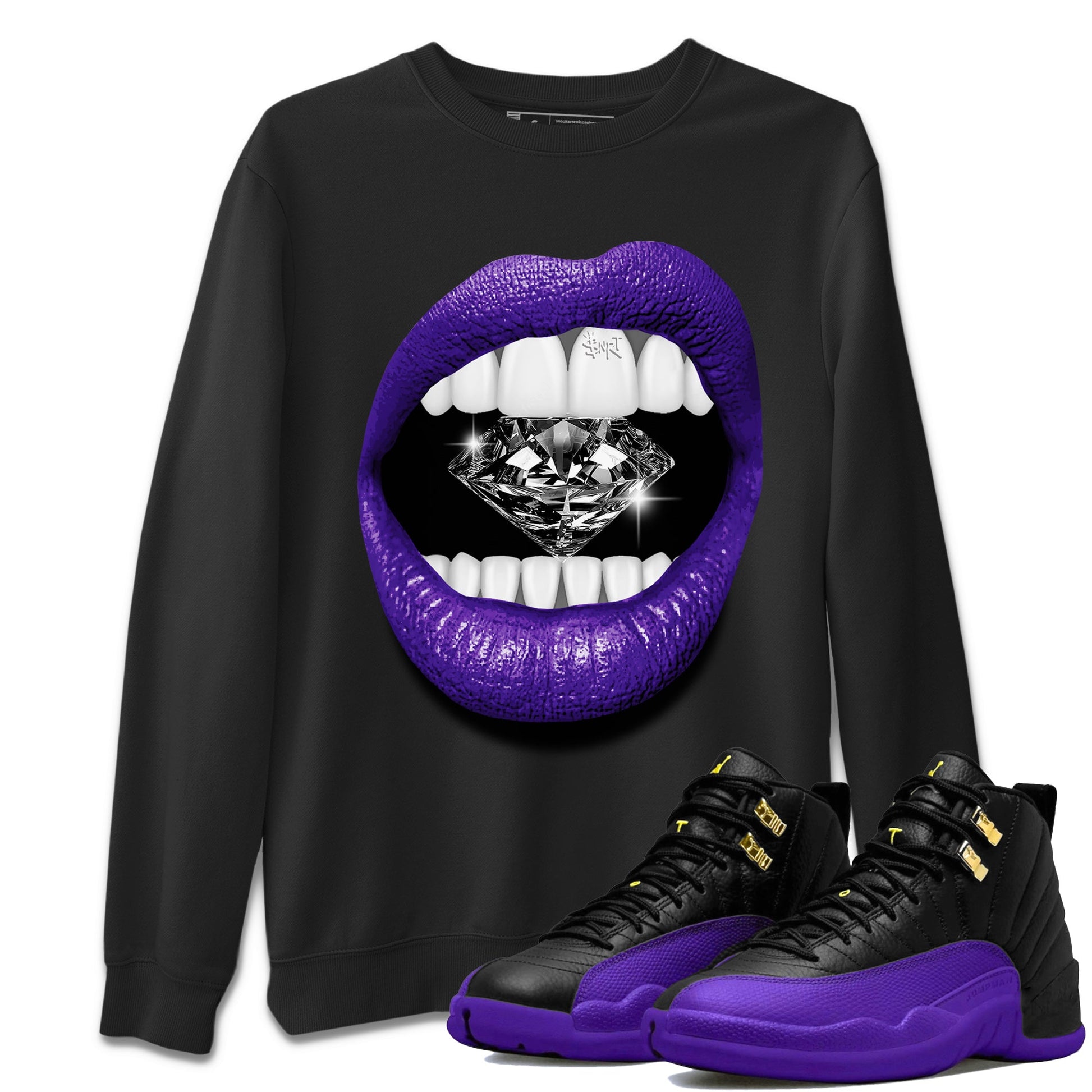 Air Jordan 12 Field Purple Sneaker Match Tees Lips Diamond Sneaker Tees Jordan Jordan 12 Lakers Sneaker Release Tees Unisex Shirts Black 1