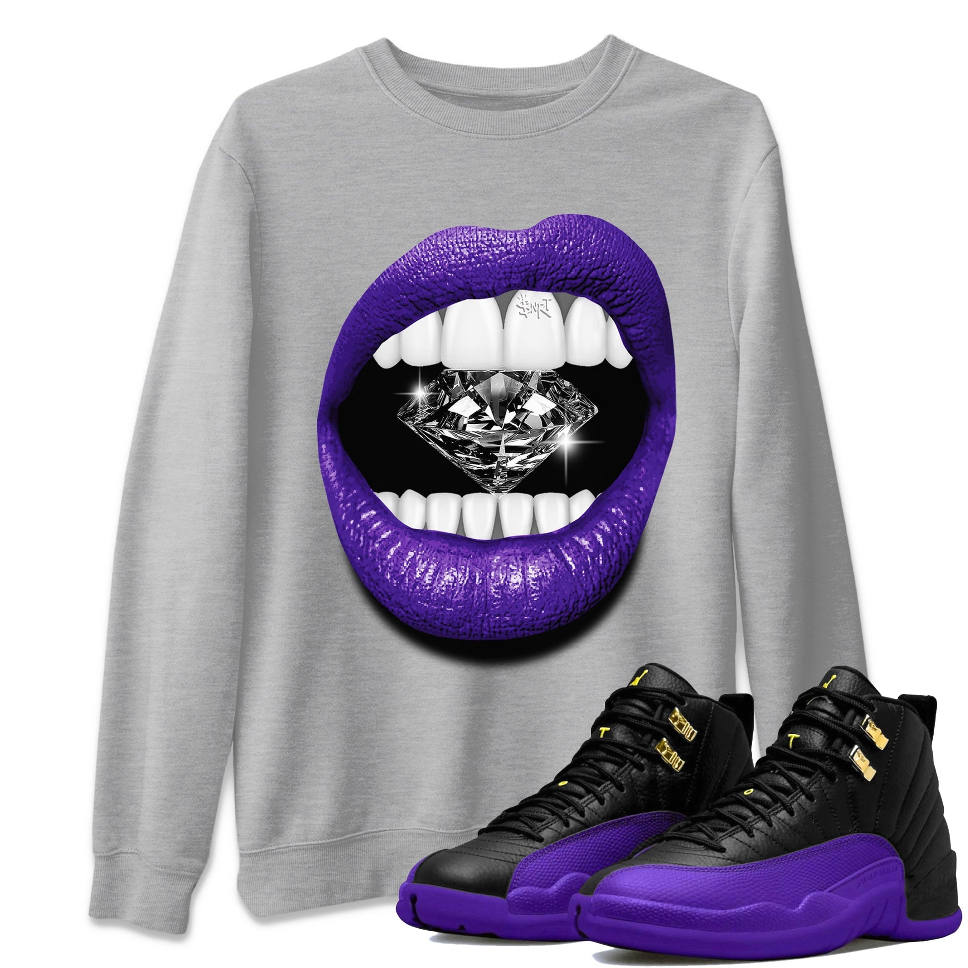 Air Jordan 12 Field Purple Sneaker Match Tees Lips Diamond Sneaker Tees Jordan Jordan 12 Lakers Sneaker Release Tees Unisex Shirts Heather Grey 1