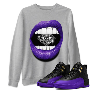 Air Jordan 12 Field Purple Sneaker Match Tees Lips Diamond Sneaker Tees Jordan Jordan 12 Lakers Sneaker Release Tees Unisex Shirts Heather Grey 1