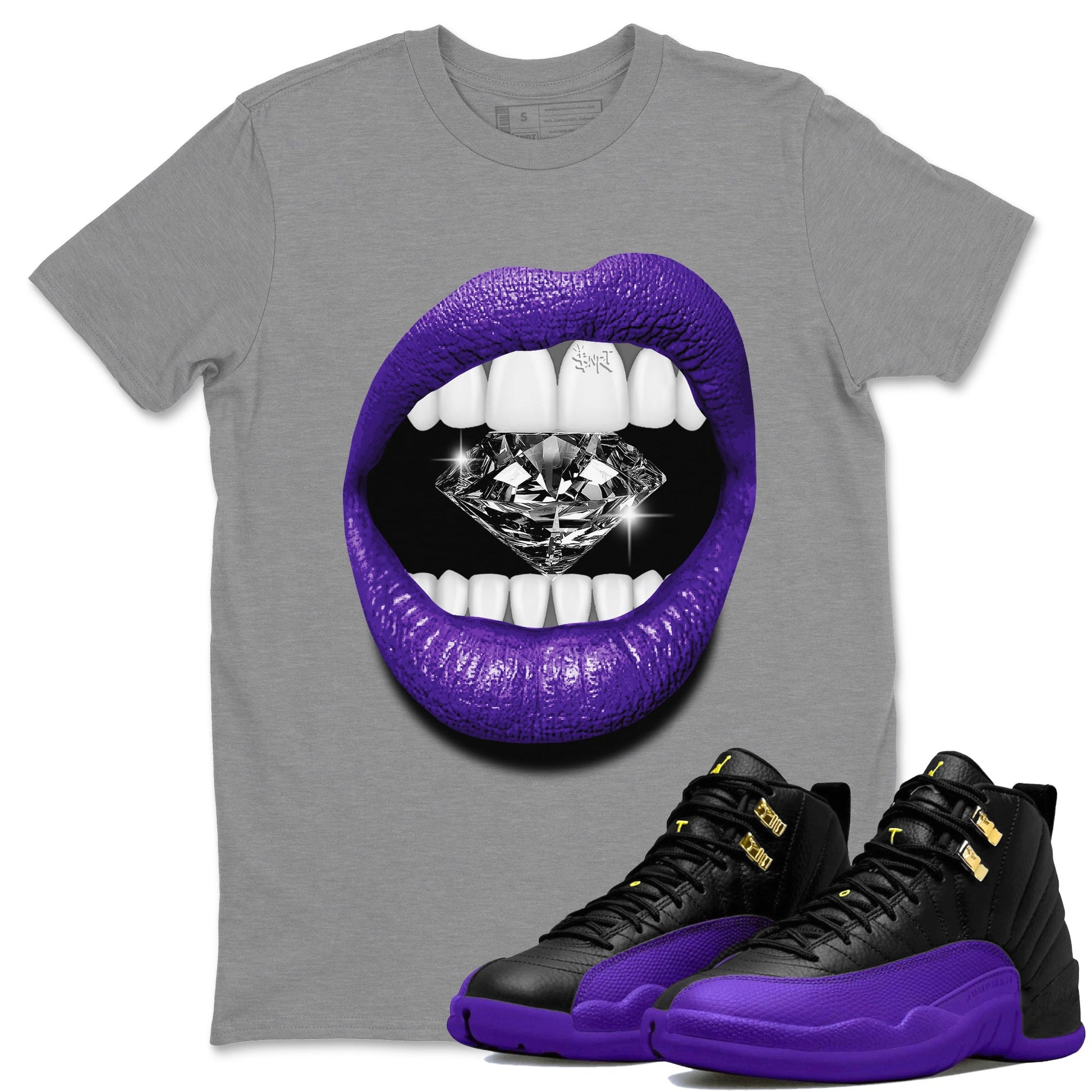 Air Jordan 12 Field Purple Sneaker Match Tees Lips Diamond Sneaker Tees Jordan Jordan 12 Lakers Sneaker Release Tees Unisex Shirts Heather Grey 1