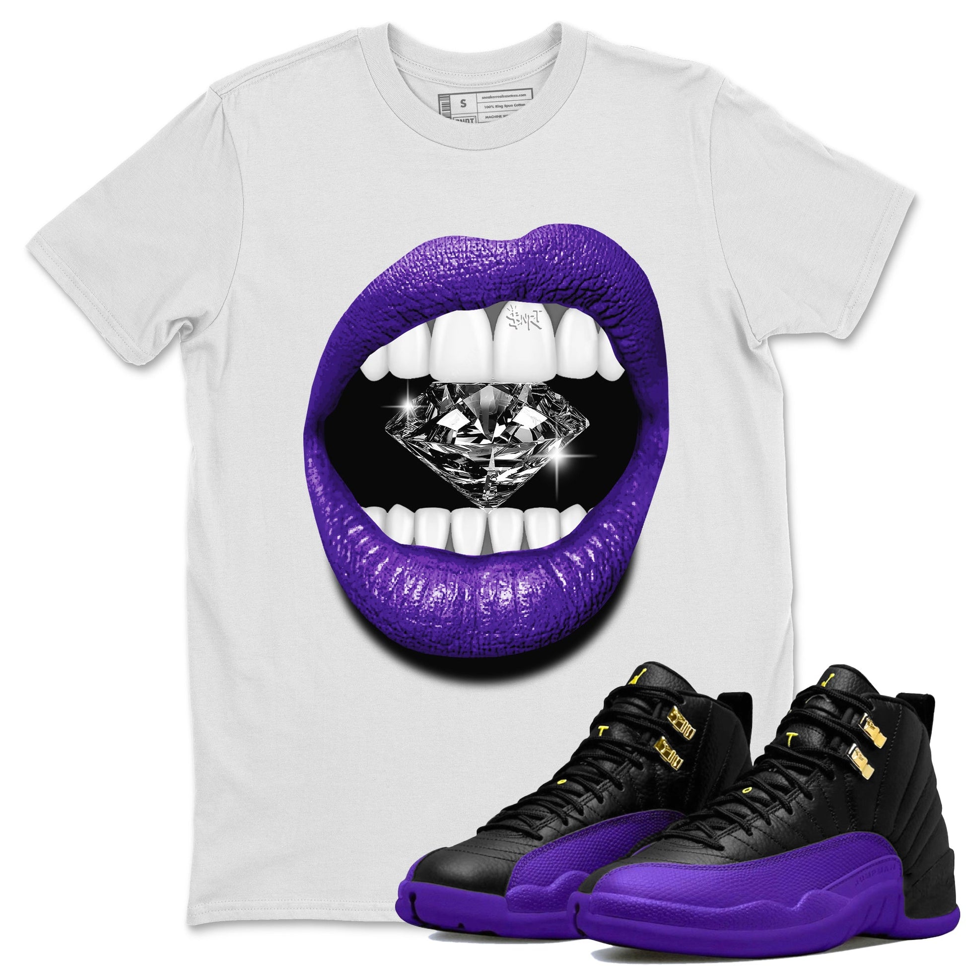 Air Jordan 12 Field Purple Sneaker Match Tees Lips Diamond Sneaker Tees Jordan Jordan 12 Lakers Sneaker Release Tees Unisex Shirts White 1