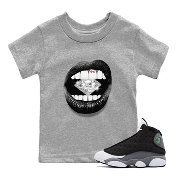 Air Jordan 13 Black Flint Sneaker Match Tees Lips Diamond Sneaker Tees Air Jordan 13 Retro Black Flint Tees Kids Shirts Heather Grey 1