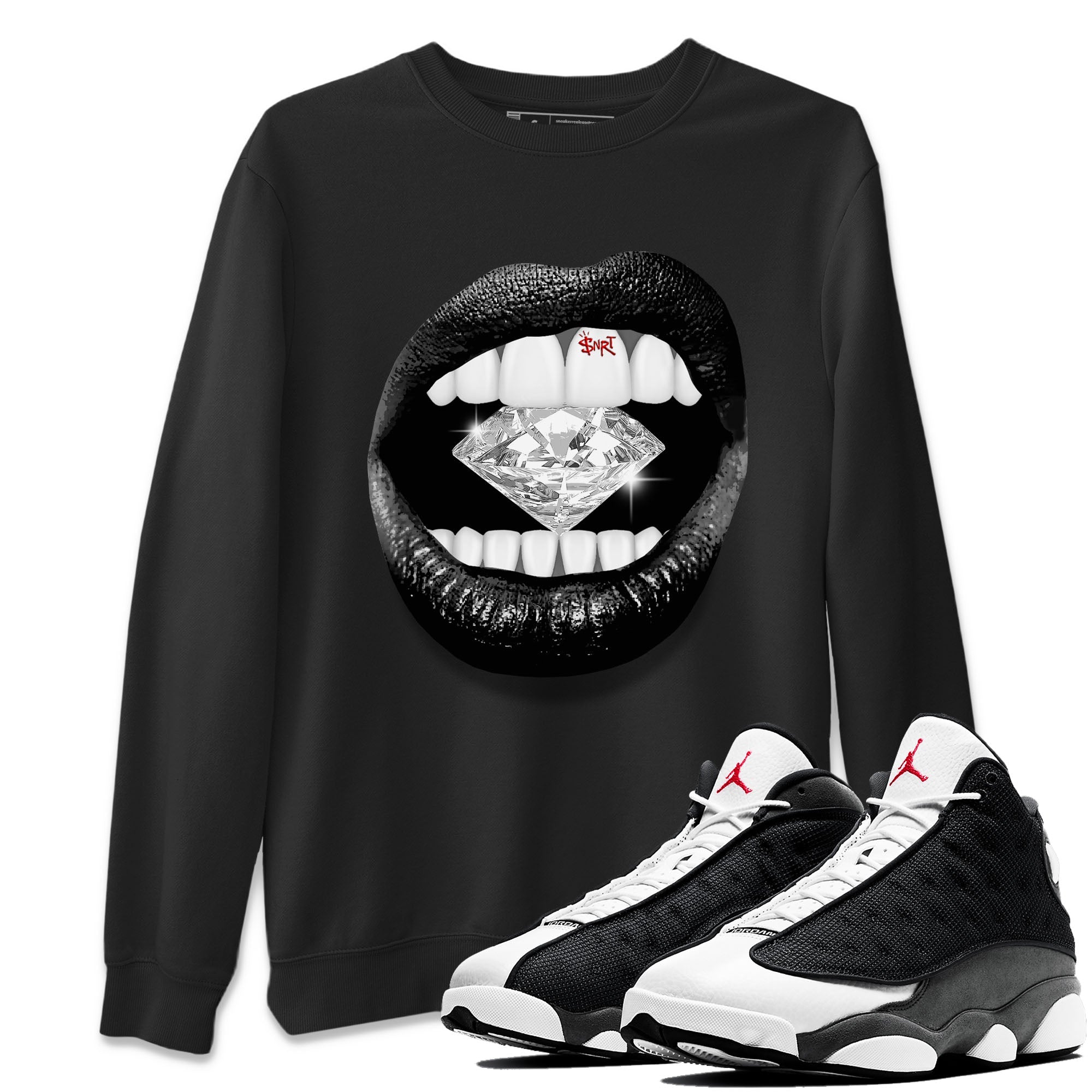 Air Jordan 13 Black Flint Sneaker Match Tees Lips Diamond Sneaker Tees Air Jordan 13 Retro Black Flint Tees Unisex Shirts Black 1