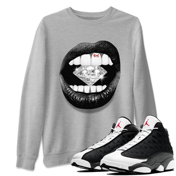 Air Jordan 13 Black Flint Sneaker Match Tees Lips Diamond Sneaker Tees Air Jordan 13 Retro Black Flint Tees Unisex Shirts Heather Grey 1