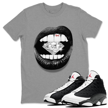 Air Jordan 13 Black Flint Sneaker Match Tees Lips Diamond Sneaker Tees Air Jordan 13 Retro Black Flint Tees Unisex Shirts Heather Grey 1