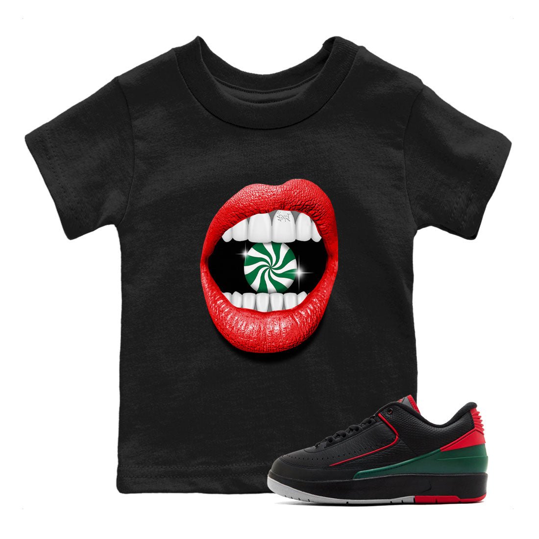 Air Jordan 2 Christmas shirt to match jordans Lips Diamond holiday christmas sneaker match tees AJ2 Low Christmas SNRT Sneaker Release Tees Baby Toddler Black 1 T-Shirt