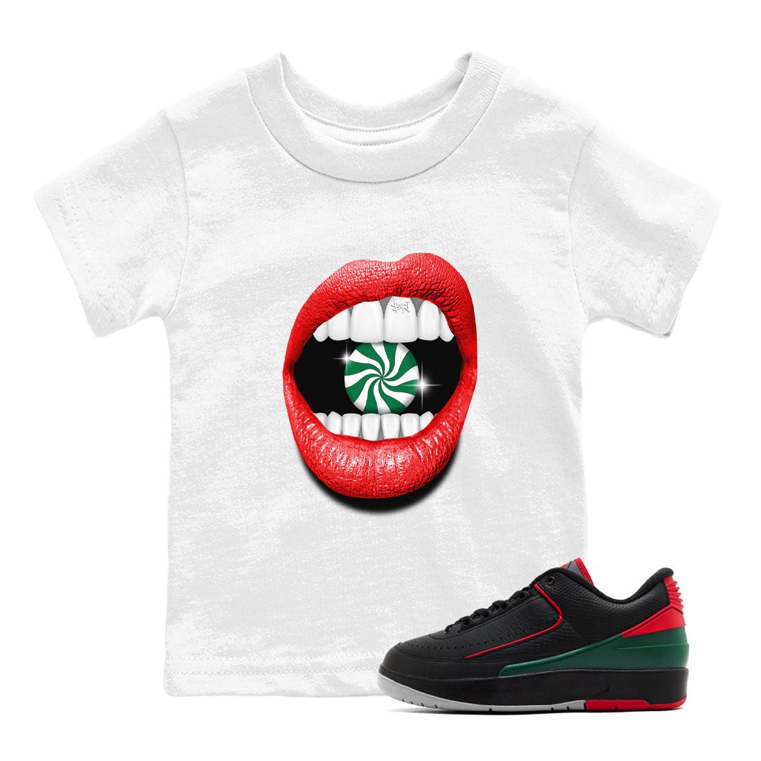 Air Jordan 2 Christmas shirt to match jordans Lips Diamond holiday christmas sneaker match tees AJ2 Low Christmas SNRT Sneaker Release Tees Baby Toddler White 1 T-Shirt