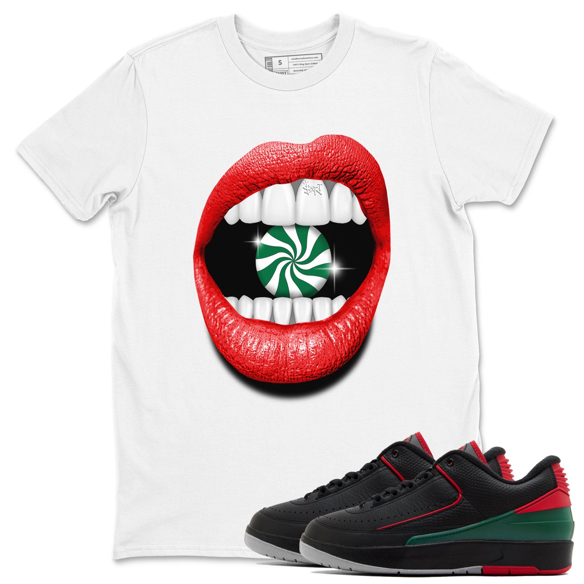 Air Jordan 2 Christmas shirt to match jordans Lips Diamond holiday christmas sneaker match tees AJ2 Low Christmas SNRT Sneaker Release Tees Unisex White 1 T-Shirt