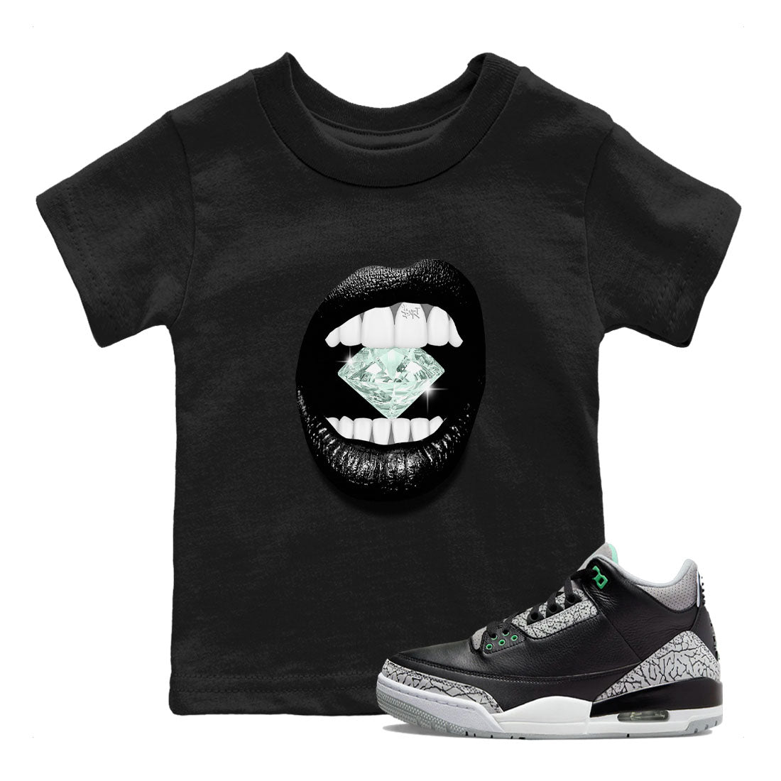 3s Green Glow shirt to match jordans Lips Diamond sneaker tees Air Jordan 3 Green Glow SNRT sneaker release tees baby toddler Black 1 cotton Shirt
