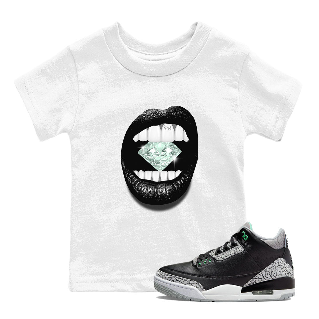 3s Green Glow shirt to match jordans Lips Diamond sneaker tees Air Jordan 3 Green Glow SNRT sneaker release tees baby toddler White 1 cotton Shirt