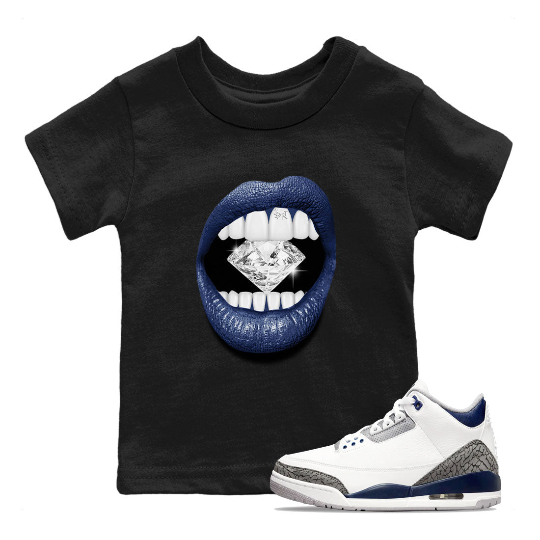 Air Jordan 3 Midnight Navy shirt to match jordans Lips Diamond sneaker tees 3s Midnight Navy SNRT Sneaker T Shirt  baby toddler Black 1 cotton Shirt