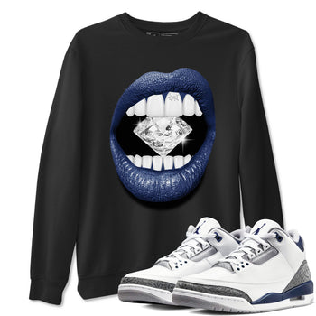 Air Jordan 3 Midnight Navy shirt to match jordans Lips Diamond sneaker tees 3s Midnight Navy SNRT Sneaker T Shirt  unisex cotton Black 1 crew neck shirt