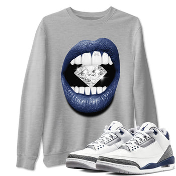 Air Jordan 3 Midnight Navy shirt to match jordans Lips Diamond sneaker tees 3s Midnight Navy SNRT Sneaker T Shirt  unisex cotton Heather Grey 1 crew neck shirt