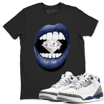 Air Jordan 3 Midnight Navy shirt to match jordans Lips Diamond sneaker tees 3s Midnight Navy SNRT Sneaker T Shirt  unisex cotton Black 1 crew neck shirt