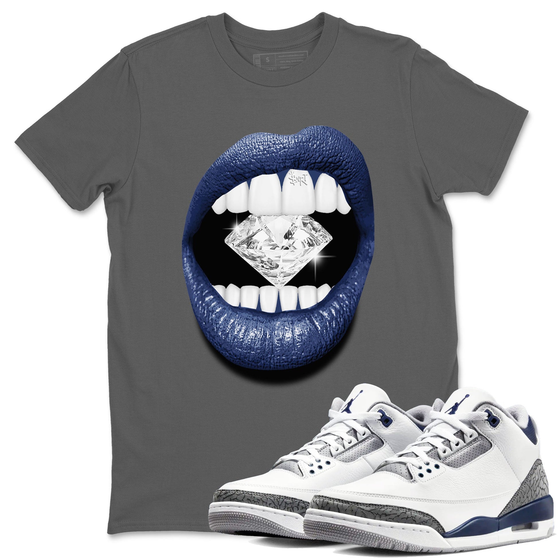 Air Jordan 3 Midnight Navy shirt to match jordans Lips Diamond sneaker tees 3s Midnight Navy SNRT Sneaker T Shirt  unisex cotton Cool Grey 1 crew neck shirt