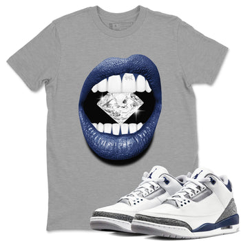 Air Jordan 3 Midnight Navy shirt to match jordans Lips Diamond sneaker tees 3s Midnight Navy SNRT Sneaker T Shirt  unisex cotton Heather Grey 1 crew neck shirt