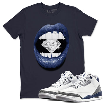 Air Jordan 3 Midnight Navy shirt to match jordans Lips Diamond sneaker tees 3s Midnight Navy SNRT Sneaker T Shirt  unisex cotton Navy 1 crew neck shirt